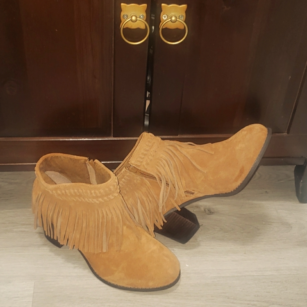 Torrid  Brown Fringe Bootie with Block Heel Size 10W